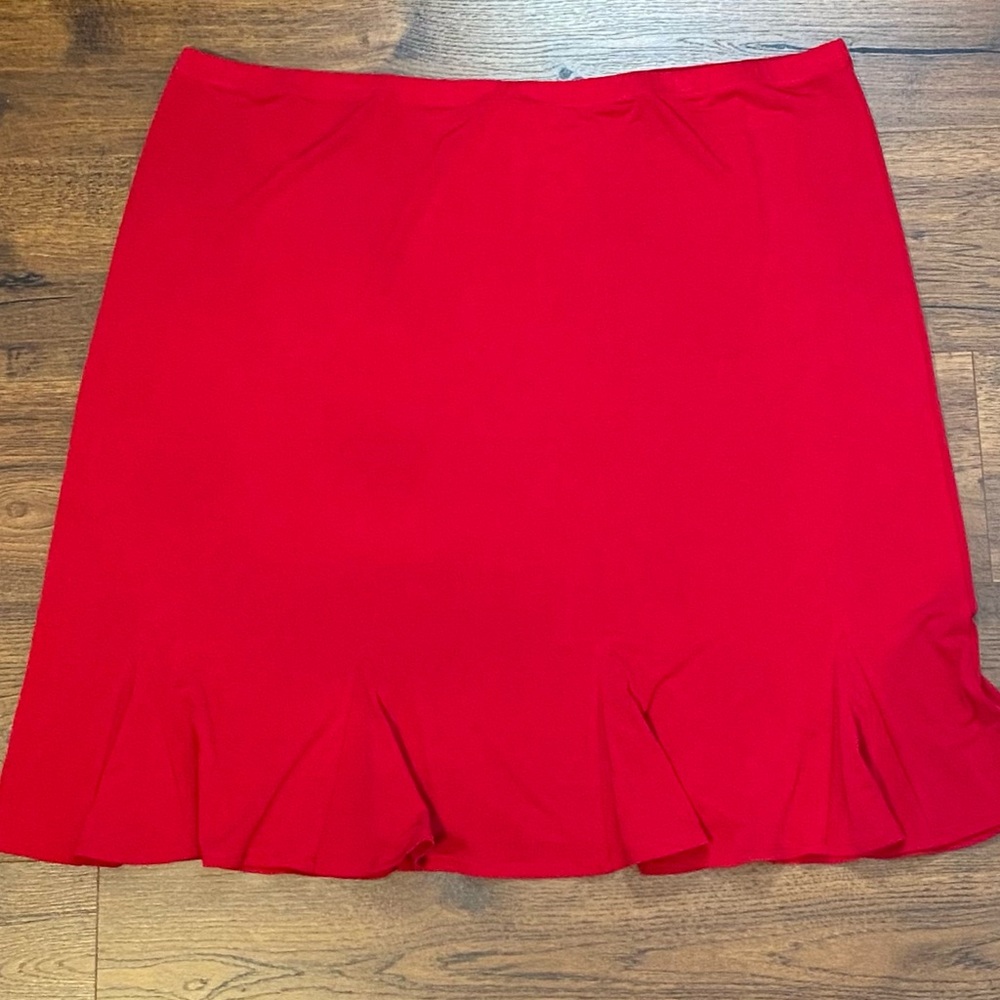 Susan Graver Women’s Vibrant Red Liquid Knit Pull On Midi Skirt Size 2X